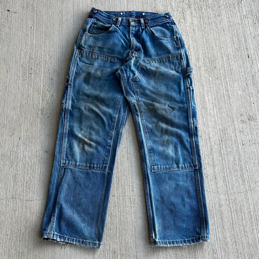 Key denim blue jean double knee work wear carpenter pants